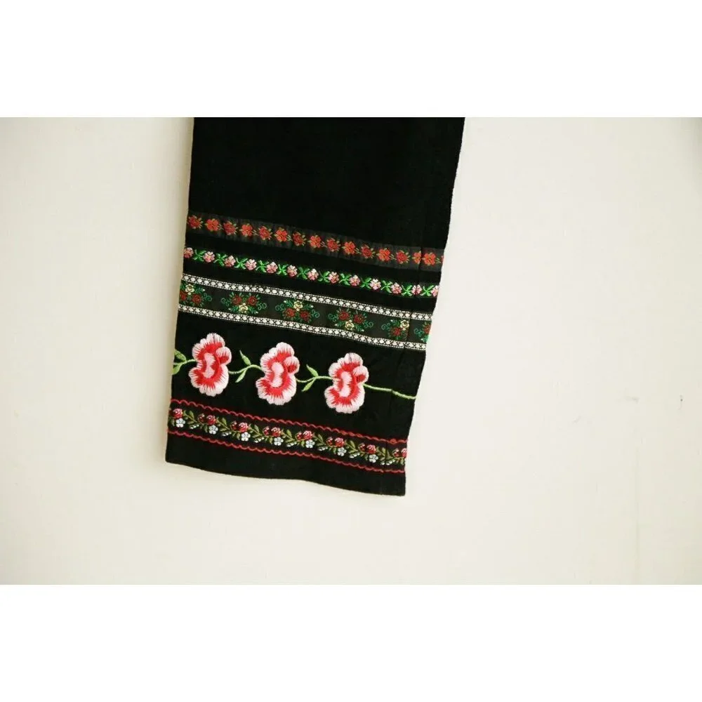 Vintage 90s Margaret Godfrey Black Suede Colourful Embroidered Straight Leg Pant